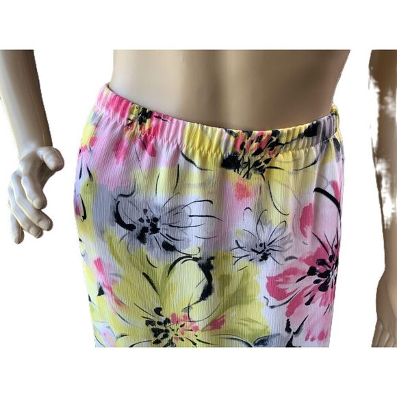 Tanjay Yellow Floral Print Ruffled Hem Elastic Waistband Peasant Skirt Size 16 - Picture 2 of 12
